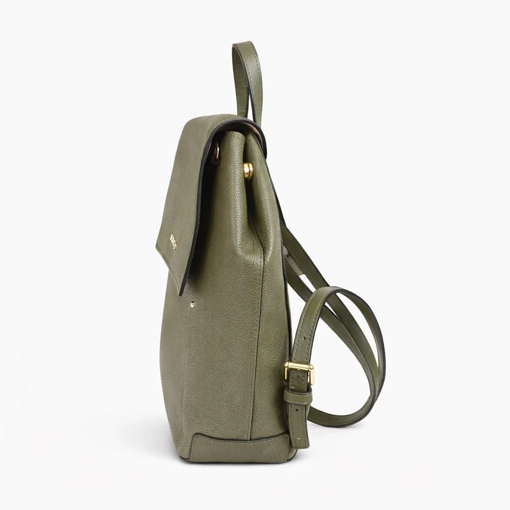 Michael Kors Hayes Medium Pebbled Leather Backpack Olive Green Gold Hardware - Picture 2 of 9